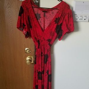 Red and black floral dress